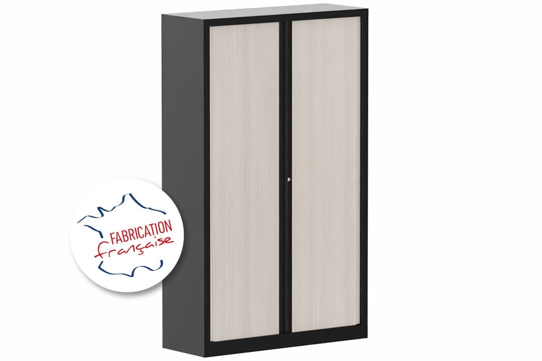 Armoire à rideaux H198xL120cm coffre noir / rideaux acacia