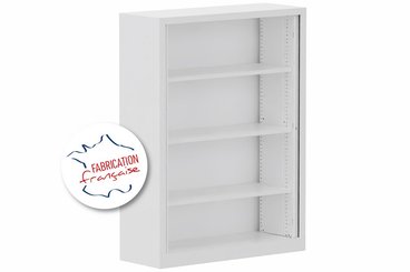 ARMOIRES A RIDEAUX - Largeur 120 cm - Armoire à rideaux H160xL120cm 3 tablettes, coffre blanc, rideaux acacia