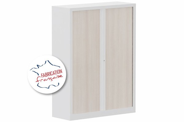 ARMOIRES A RIDEAUX - Largeur 120 cm - Armoire à rideaux H160xL120cm 3 tablettes, coffre blanc, rideaux acacia