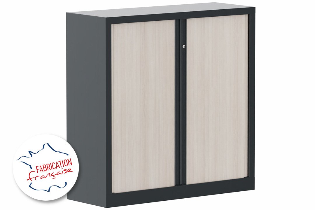 Armoire à rideaux 2P H120XL120XP43 2 Tablettes , coffre Anthracite/rideaux ACACIA