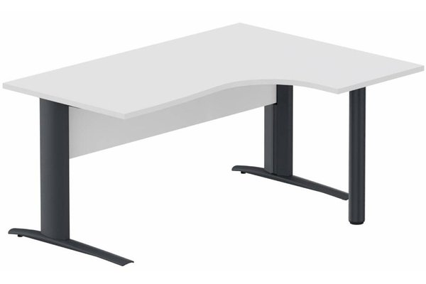 Gamme K1 - Plans compacts - K1 Voile de fond Bois -Plan compact 90° asymétrique 160x120x80/60cm sur pied de soutien - retour à droite -Finitions : PLATEAUX: BLANC (BL) / PIETEMENTS: ANTHRACITE (AN)