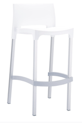 POLYPROPYLENE - TABOURETS  - GALICE-Chaise haute en polypropylène recyclable. Pieds en aluminium anodisé 25x25mm. Usage intérieur et extérieur. Empilable par 4. Coloris blanc