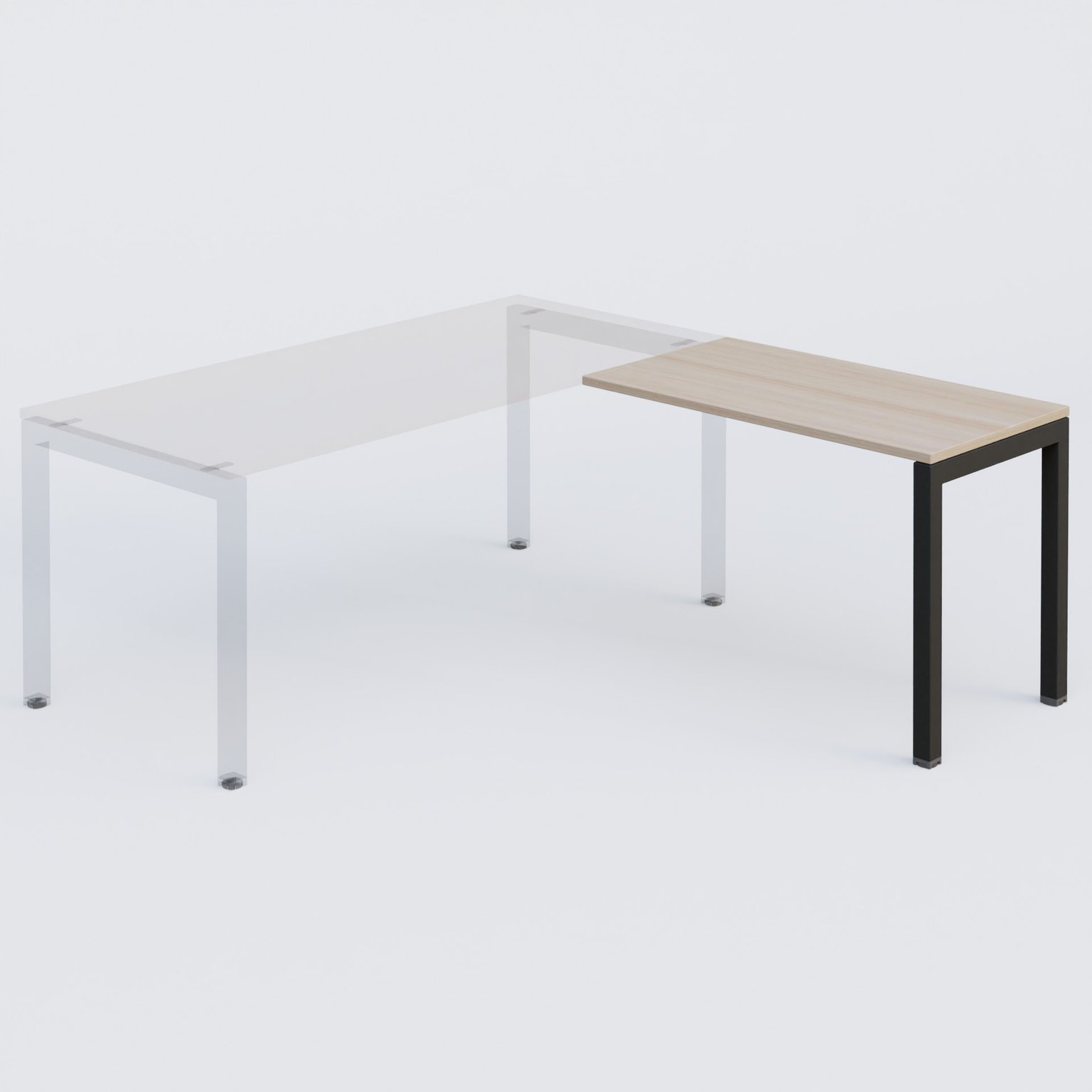 K3 retour direct 120x60cm sur pieds P.60cm. Plateau Acacia et pietement Noir Mat