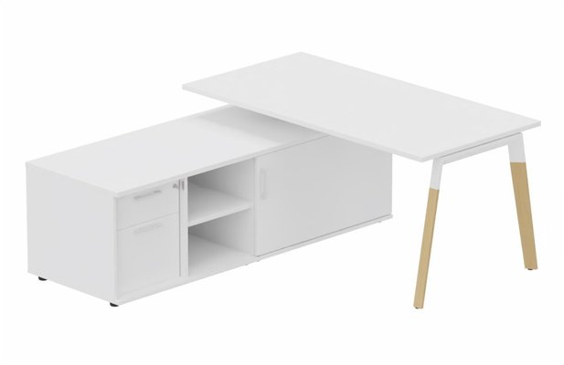 Gamme K8 Wood - Plans droits - K8Wood  Plan 200x100 avec meuble porteur (L180xP64) avec caisson 2T dont 1 DS intégré - meuble à gauche