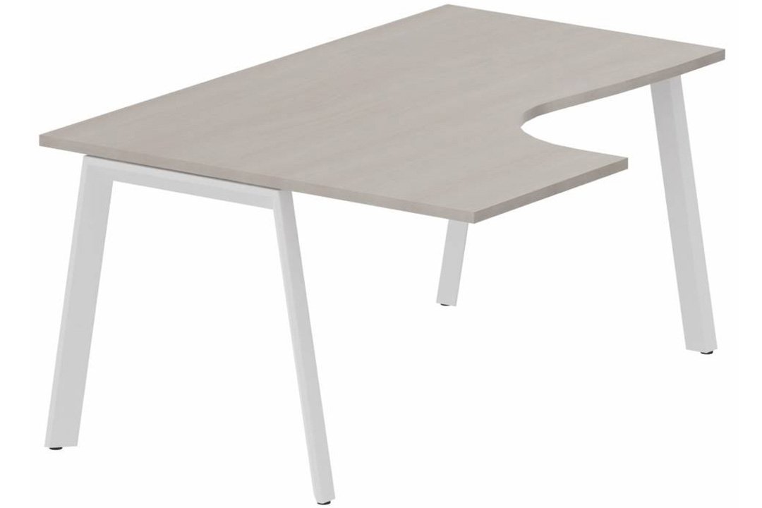 Plan compact 90° asymétrique 180 x 120 x 80 / 60 cm, plateau acacia, structure blanc