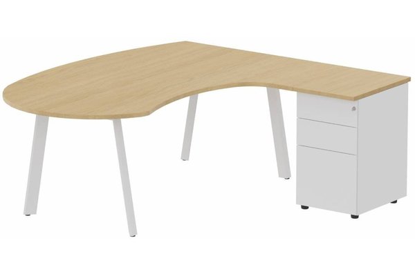 Gamme K8 - Plans compacts - K8 Plan compact 90° asymétrique Manager 190x183x104x60cm avec caisson HB métal 3 tiroirs - retour à droite
