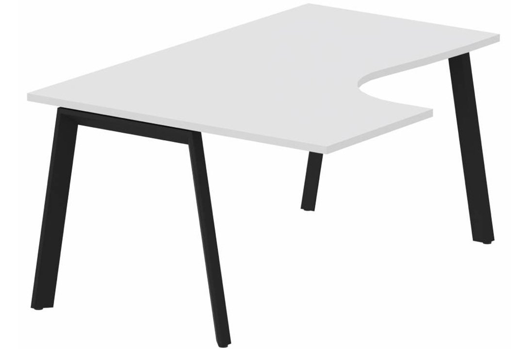 K8 Plan compact 90° asymétrique 180x120x80/ 60cm sur pied de soutien - retour à gauche -Finitions : PLATEAUX: BLANC (BL) / PIETEMENTS: NOIR (NR)