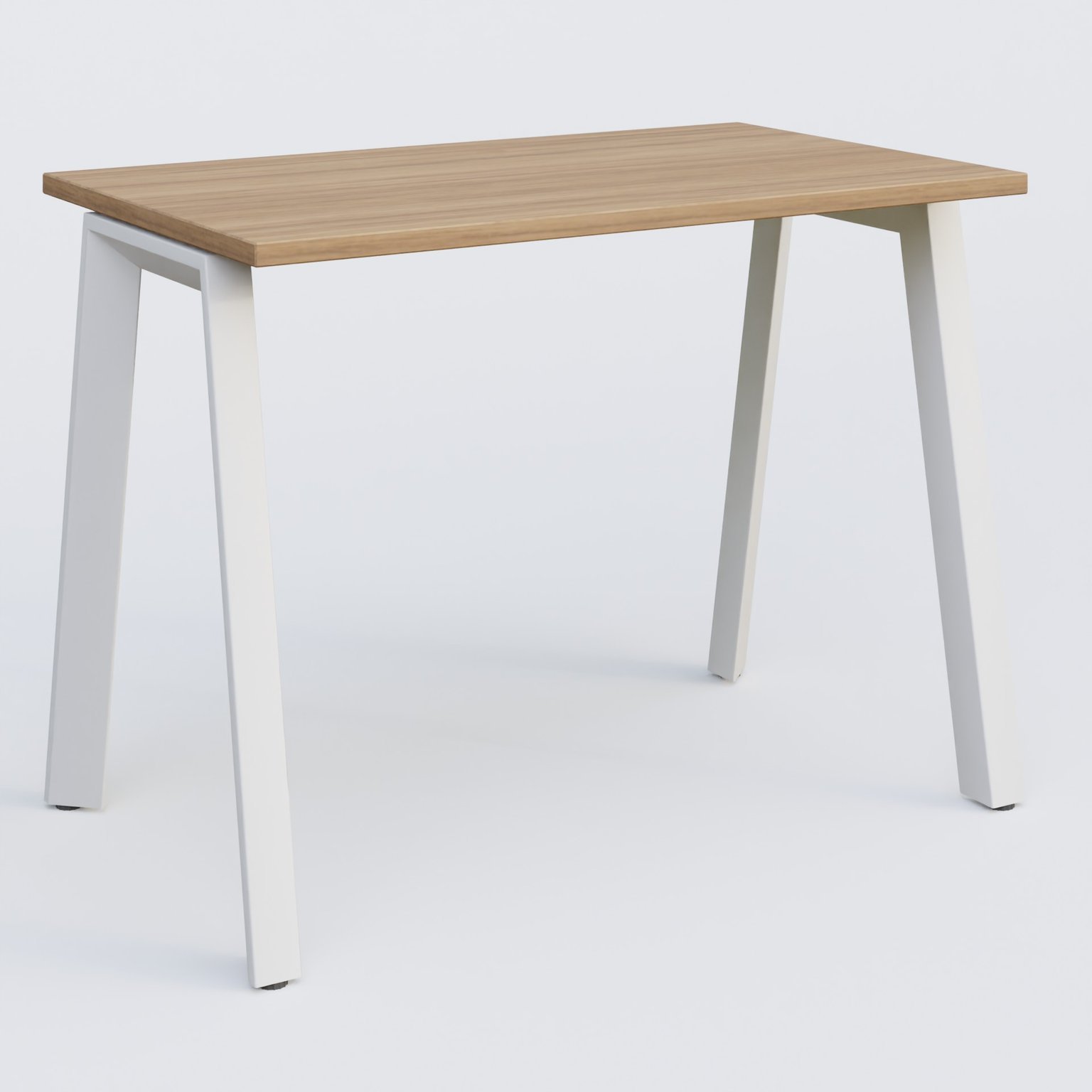 K8 plan droit 100*60 sur pieds fixe. Plateau Noyer et pietement Blanc