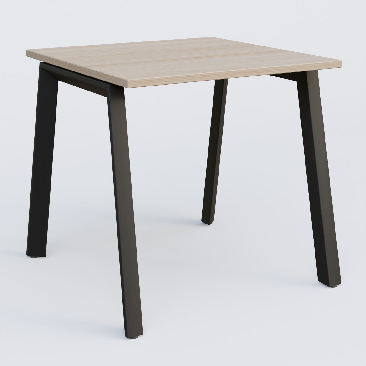K8 plan droit 80*80 sur pieds fixe. Plateau Acacia et pietement Noir Grainé