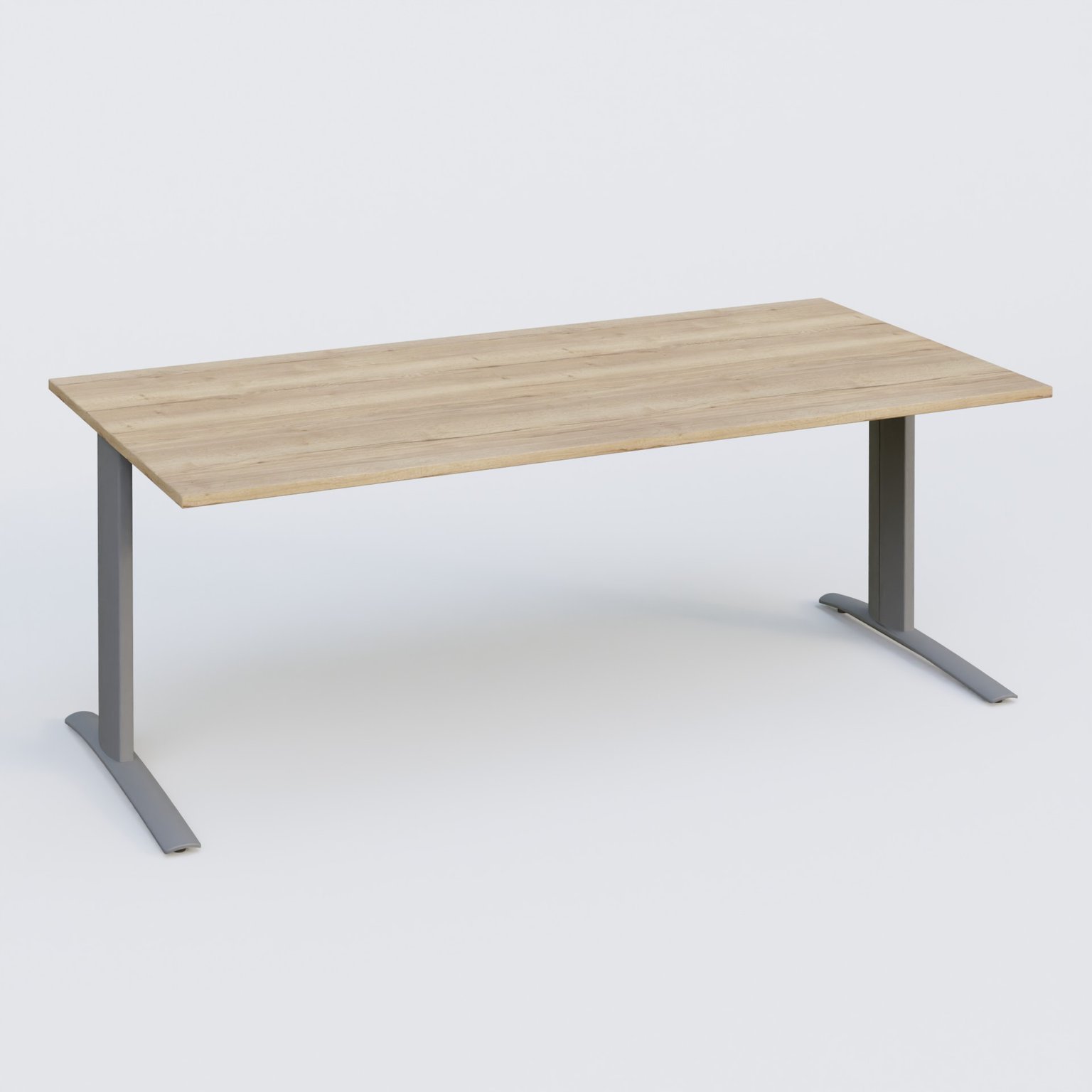 K1 Plateau droit 200x100 pieds fixe. Plateau Chêne naturel et pietement Aluminium