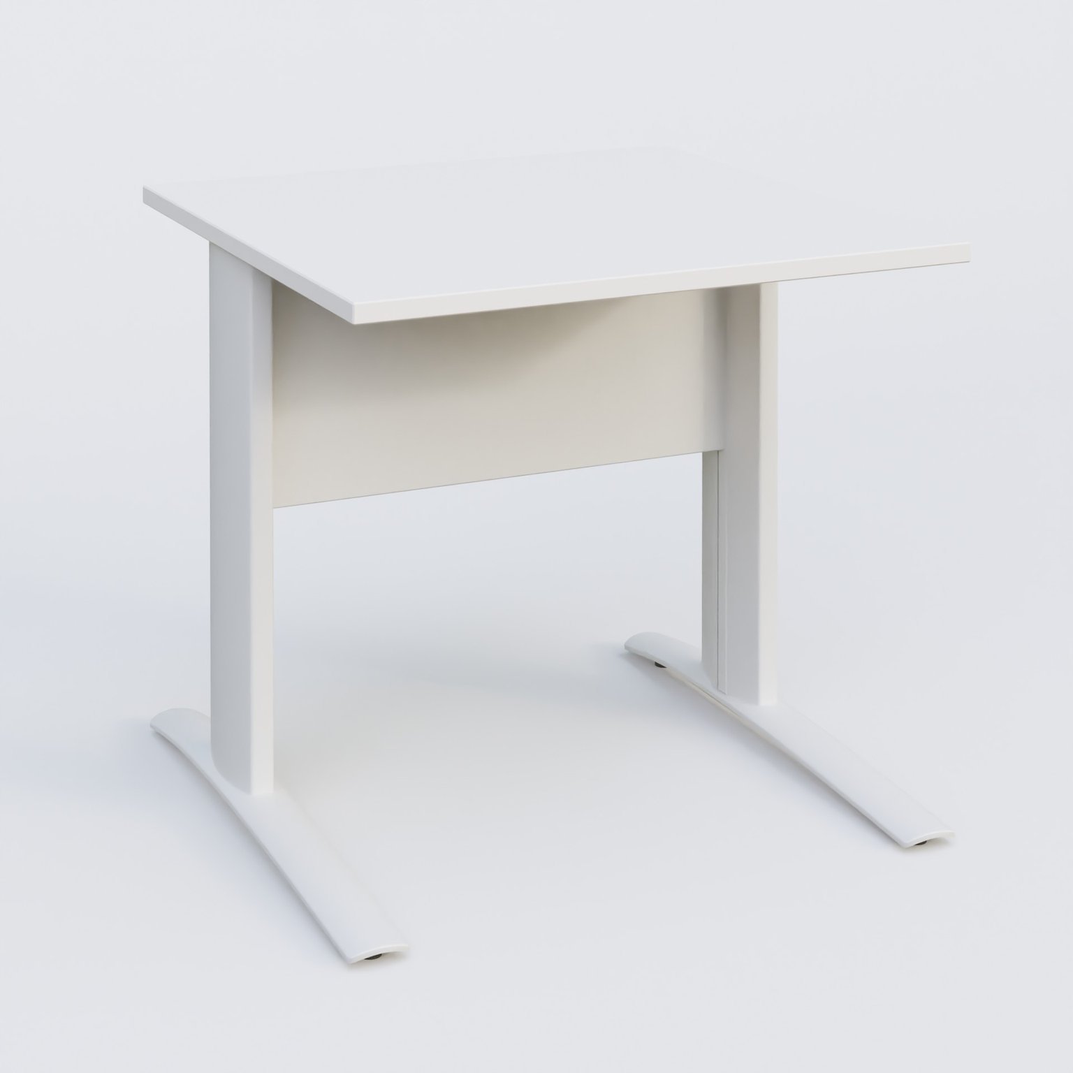 K1 Plateau droit 80x80 avec voile de fond métal. Plateau Blanc et pietement Blanc