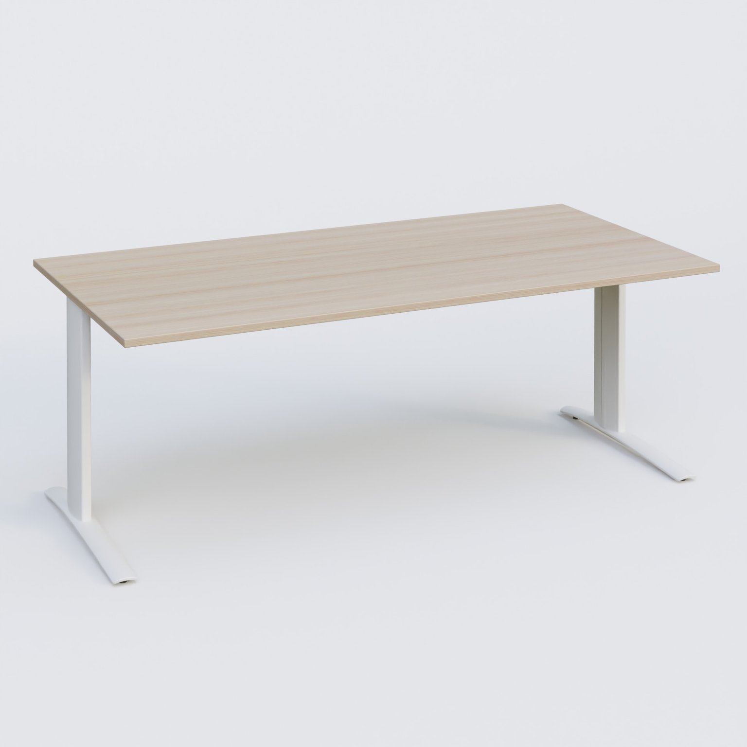 K1 Plateau droit 200x100 pieds fixe. Plateau Acacia et pietement Blanc