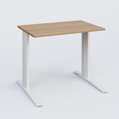 Gamme K1 - Plans droits - K1 Plateau droit 80x60 pieds fixe. Plateau Noyer et pietement Blanc