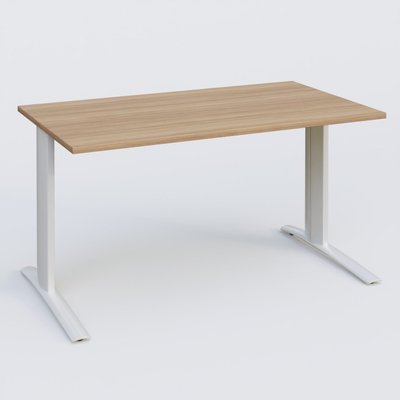 Gamme K1 - Plans droits - K1 Plateau droit 140x80 pieds fixe. Plateau Noyer et pietement Blanc