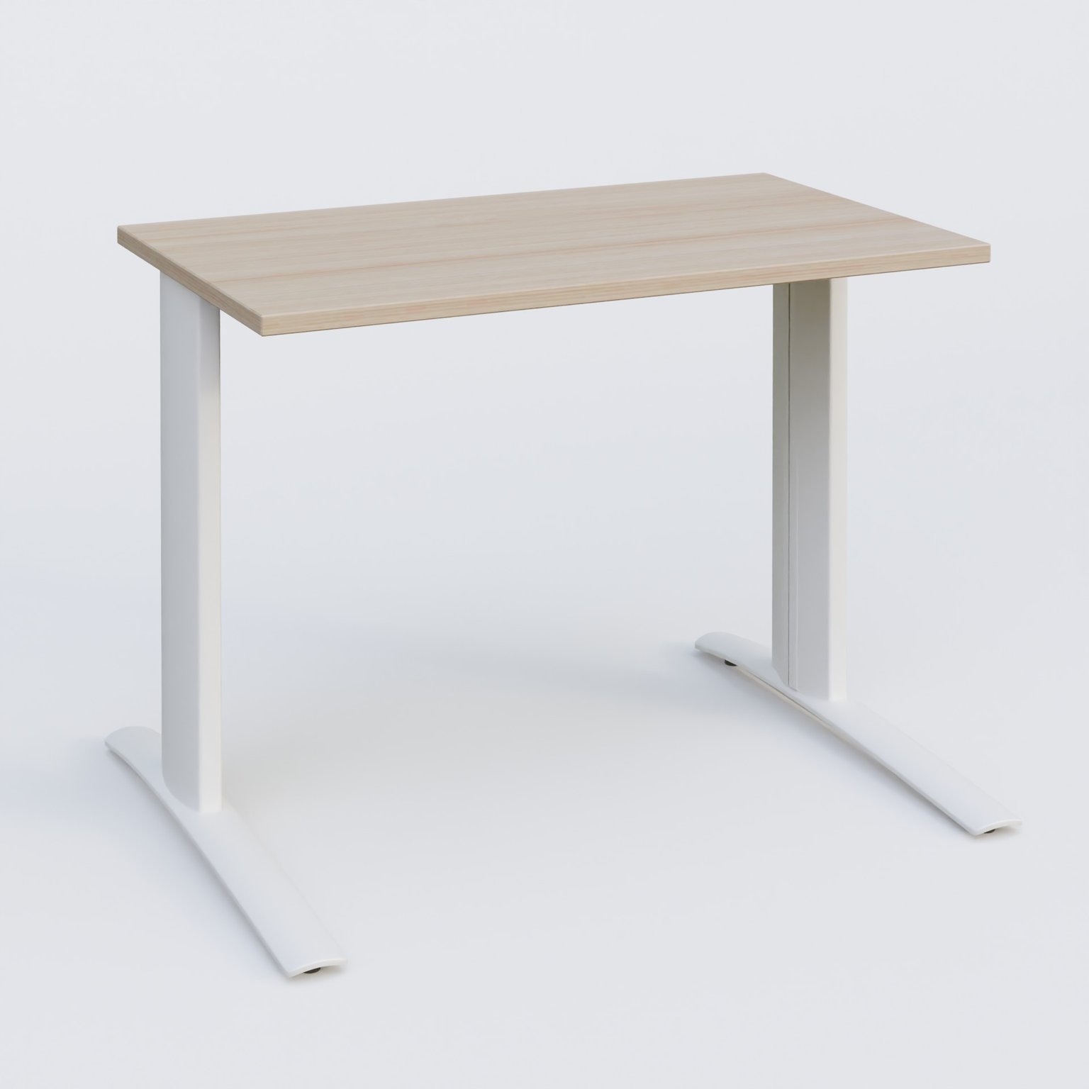 K1 Plateau droit 100x60 pieds fixe. Plateau Acacia et pietement Blanc