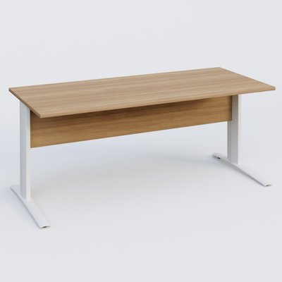Gamme K1 - Plans droits - K1 Plateau droit 180x80 avec voile de fond bois. Plateau Noyer et pietement Blanc
