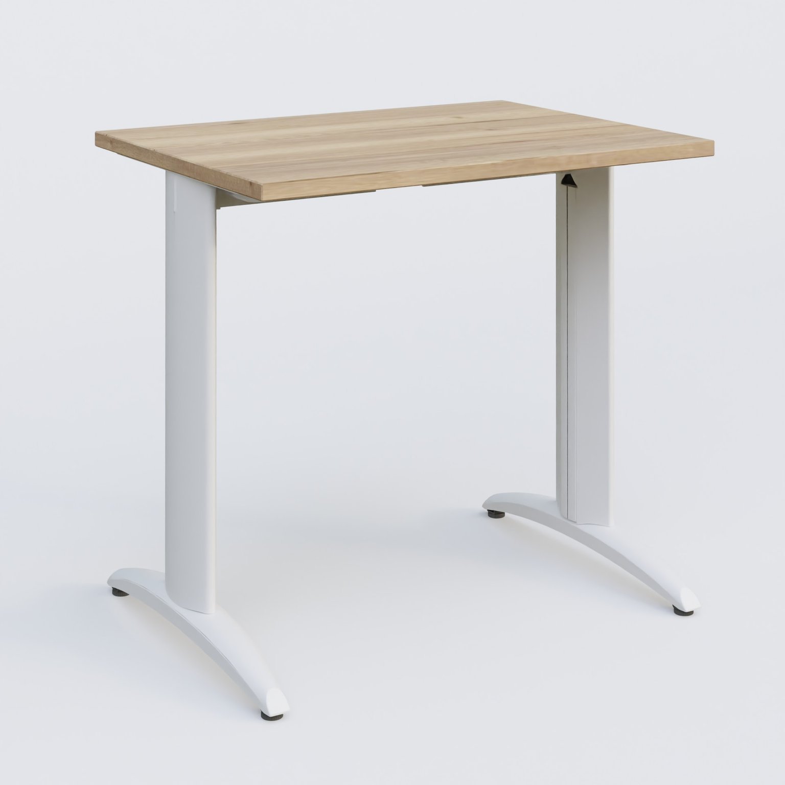 K2 Plateau droit 80x60 pieds fixe. Plateau Chêne naturel et pietement Blanc.