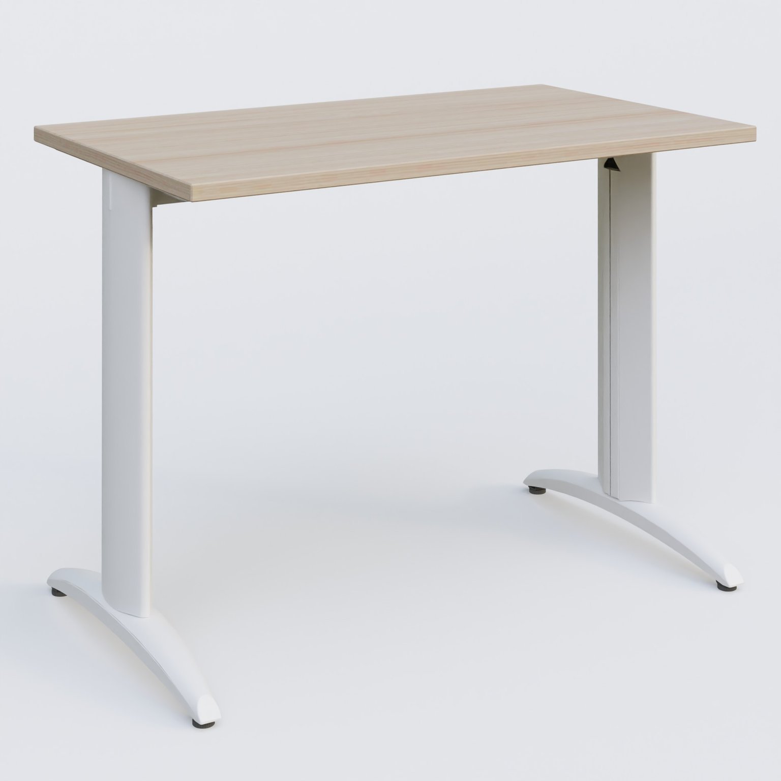 K2 Plateau droit 100x60 pieds fixe. Plateau Acacia et pietement Blanc.