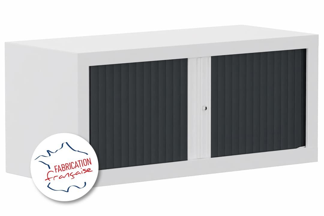 Armoire rehausse H44xL100cm, coffre blanc, rideaux anthracite