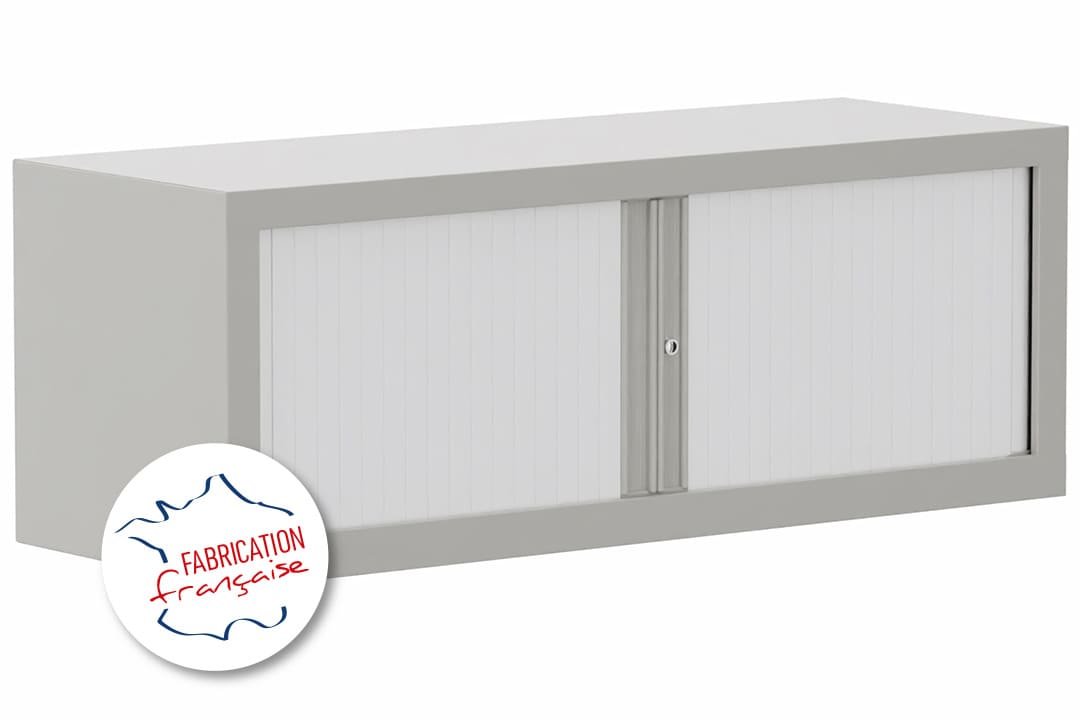 Armoire rehausse H44xL120cm coffre aluminium/rideaux blanc