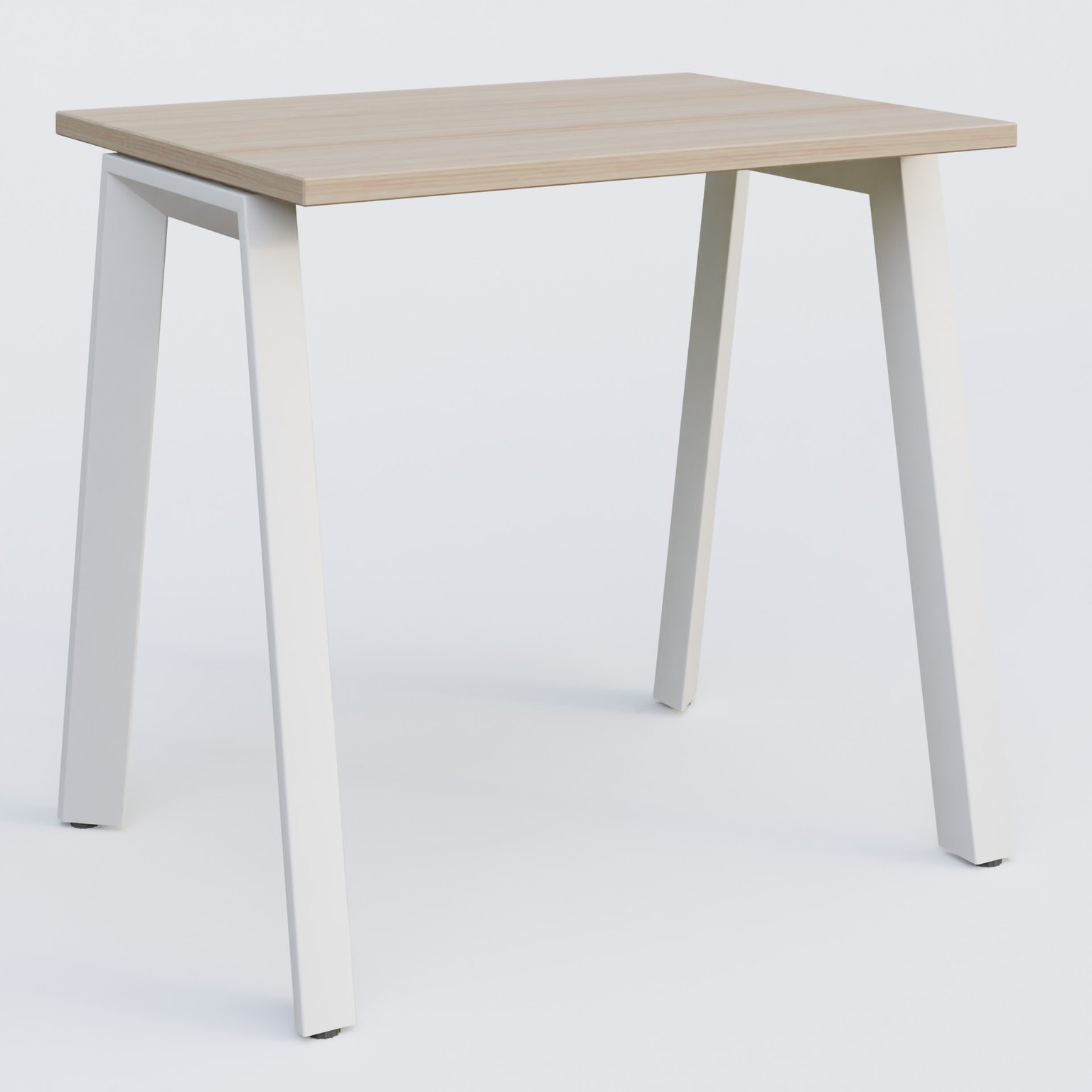 K8 plan droit 80*60 sur pieds fixe. Plateau Acacia et pietement Blanc