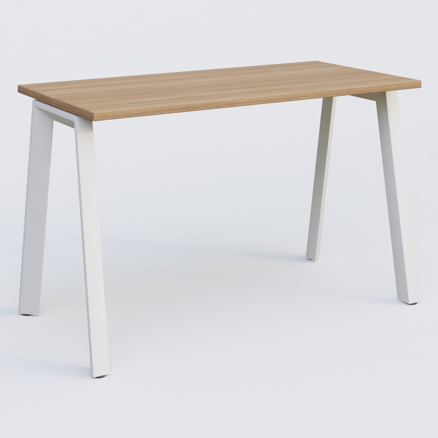 K8 plan droit 120*60 sur pieds fixe. Plateau Noyer et pietement Blanc