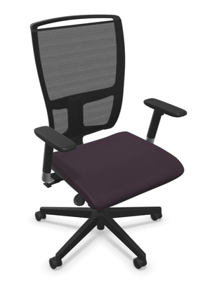 OPERATIVE - Dossier résille - DANDY MANAGER MESH siège mécanique synchrone décalé avec translation d'assise, soutien lombaire réglable, tissu LUCIA coloris prune, dos résille noire sur cadre noir, embase noire