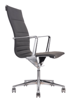 DIRECTION - Fauteuils - Fauteuil haut dossier PURE, mécanique multi block revêtement CUIR pleine fleur coloris noir, embase 5 branches aluminium poli sur roulettes