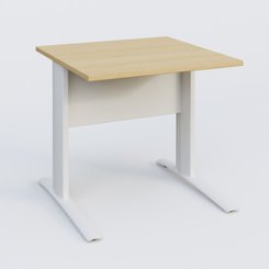 Gamme K1 - Plans droits - K1 Plateau droit 80x80 avec voile de fond métal. Plateau Chêne clair et pietement Blanc