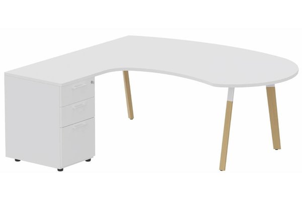Gamme K8 Wood - Plans compacts  - K8Wood Plan compact 90° asymétrique Manager 190x183x104/60cm avec caisson HB bois 3 tiroirs - retour à gauche