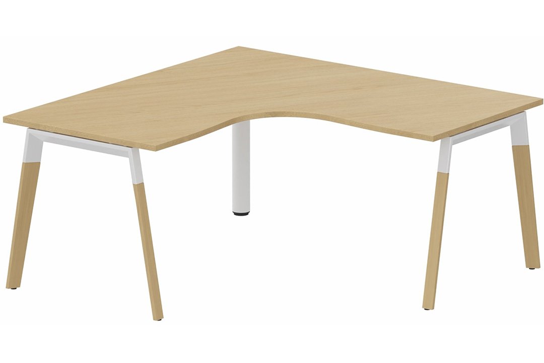 K8Wood Plan compact 90° symétrique 160x160x80x80 -Finitions = Plateau : chêne /Piétements : Blanc / bois