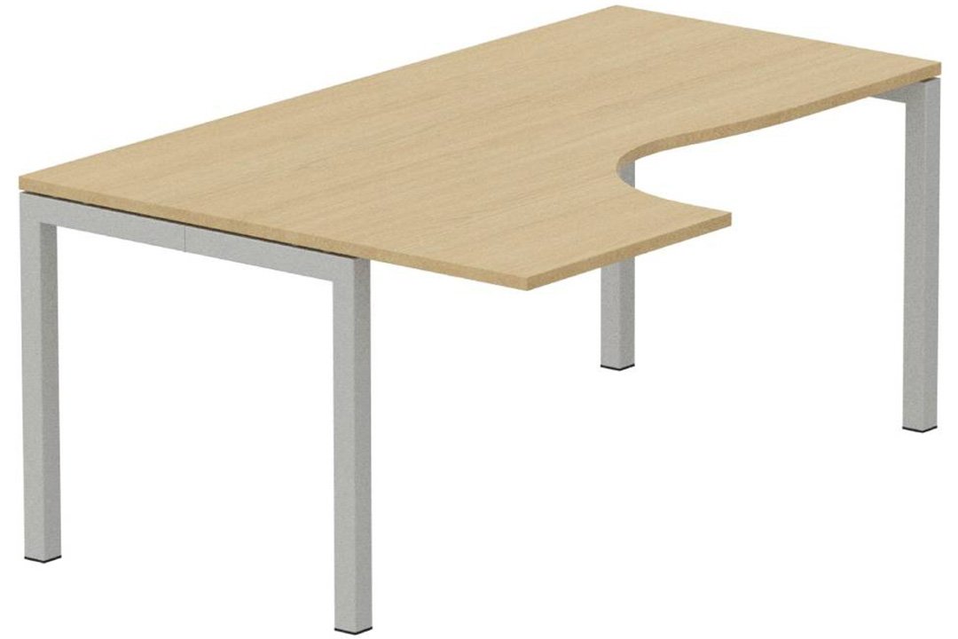 K3- Plan compact 90° asymétrique 180x120x80/60cm sur pied de soutien - retour à gauche -Finitions : PLATEAUX: CHENE (CE) / PIETEMENTS: ALUMINIUM (AL)