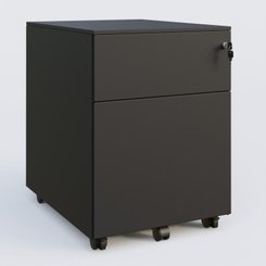 CAISSONS  - Mobiles - Caisson métal sur roulettes 2 tiroirs H57xL42xP54cm/ noir grainé
