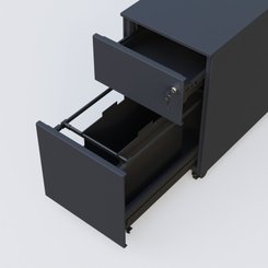 [Pas de famille] - [Pas de sous famille] - Caisson métal slim sur roulettes 2 tiroirs H57xL32xP54cm/ anthracite