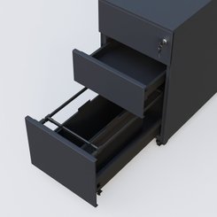 [Pas de famille] - [Pas de sous famille] - Caisson métal slim sur roulettes 3 tiroirs dont 1 DS H60xL30xP52cm/ anthracite