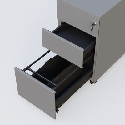 [Pas de famille] - [Pas de sous famille] - Caisson métal slim sur roulettes 3 tiroirs dont 1 DS H60xL30xP52cm/ aluminium