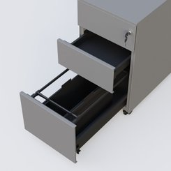 [Pas de famille] - [Pas de sous famille] - Caisson métal slim sur roulettes 3 tiroirs dont 1 DS H60xL30xP52cm/ aluminium