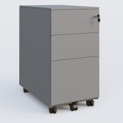 [Pas de famille] - [Pas de sous famille] - Caisson métal slim sur roulettes 3 tiroirs dont 1 DS H60xL30xP52cm/ aluminium