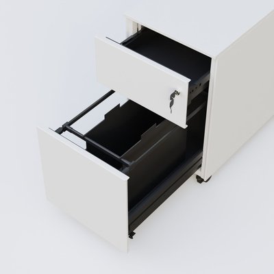 [Pas de famille] - [Pas de sous famille] - Caisson métal slim sur roulettes 2 tiroirs H57xL32xP54cm/ blanc