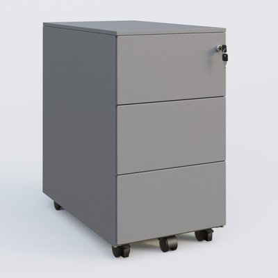 [Pas de famille] - [Pas de sous famille] - Caisson métal slim sur roulettes 3 tiroirs H57xL32xP54cm/ aluminium