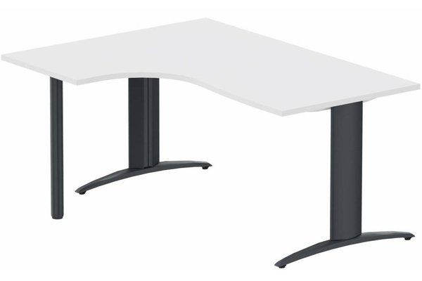 Gamme K2 - Plans compacts - Plan Compact 90° asymétrique 160x120x80/60cm retour à gauche sur pied de soutien blanc/anthracite - sur délai