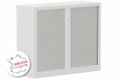 Armoire à rideaux H100xL120cm 2 tablettes, coffre blanc, rideaux acacia