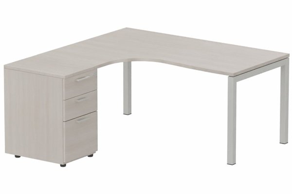 Gamme K3 - Plans compacts - Plan Compact 90° asymétrique 180x162x80/60cm retour à gauche avec caisson HB bois 3 tiroirs, acacia/aluminium