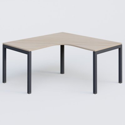 Gamme K3 - Plans compacts - Bureau compact L 160/160 P 80/80 gamme K3. Plateau Acacia et pietement Anthracite.