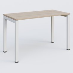 Gamme K3 - Plans droits - K3 Plateau droit 120x60 pieds fixe. Plateau Acacia et pietement Blanc.