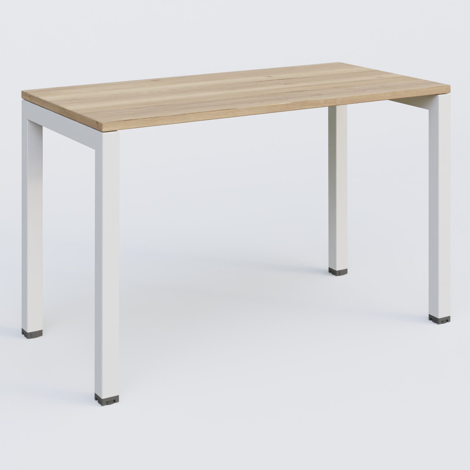 K3 Plateau droit 120x60 pieds fixe. Plateau Chêne naturel et pietement Blanc.