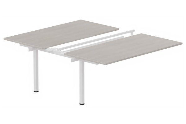Postes Bench (poste doubles) - SERIE K3 - K3 Bench suivant 2 plateaux coulissants 140x80cm encombrement 140x165cm, plateau acacia, structure blanc