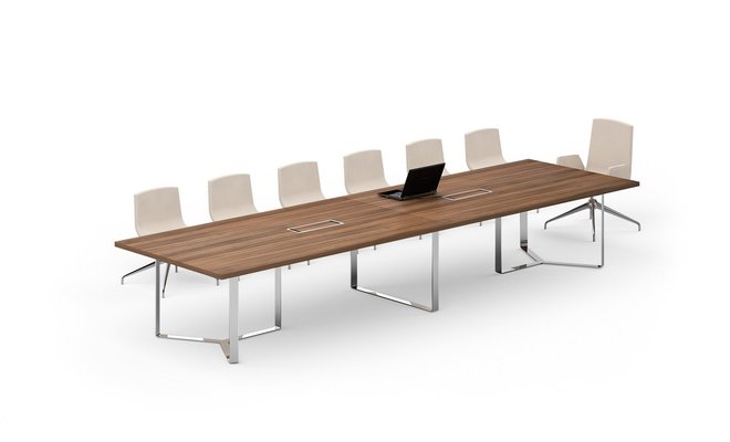 Gamme P1 - Tables de réunion - P1 Table de réunion L.420xP.120cm sur 2 pieds centraux + 1 pied intermédiaire. capacité 14 personnes. 2 top access