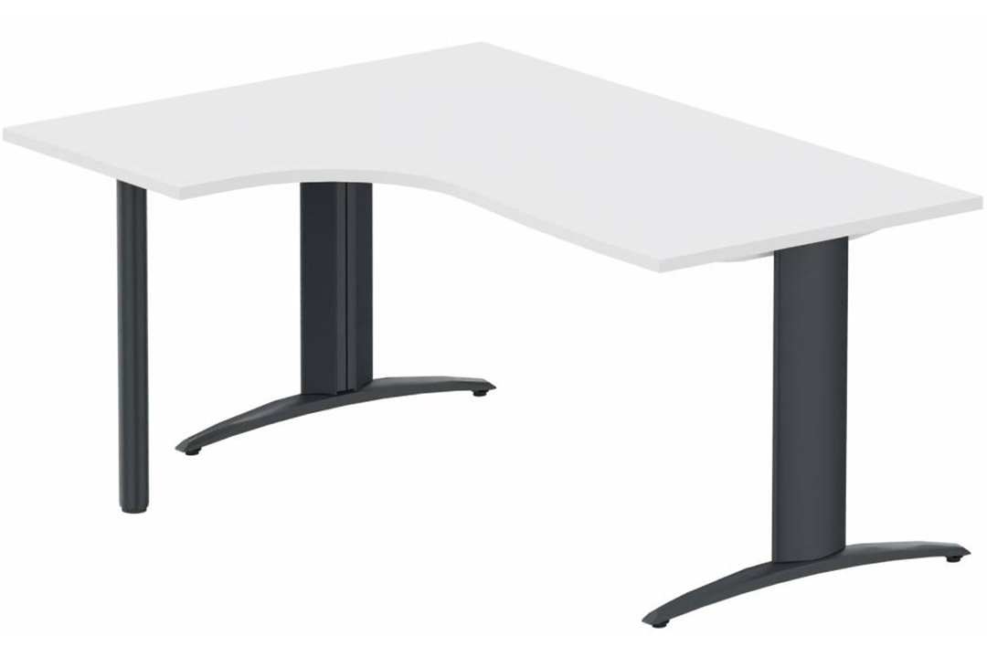 Plan Compact 90° asymétrique 160x120x80/60cm retour à gauche sur pied de soutien blanc/anthracite - sur délai