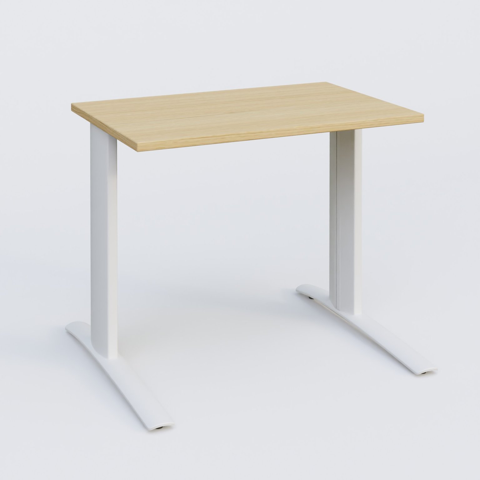 K1 Plateau droit 80x60 pieds fixe. Plateau Chêne clair et pietement Blanc